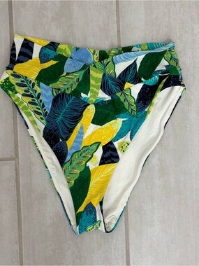 NWT Aerie Tropical Leaf High-Waist Bikini Bottoms - Green & Yellow Print, Large